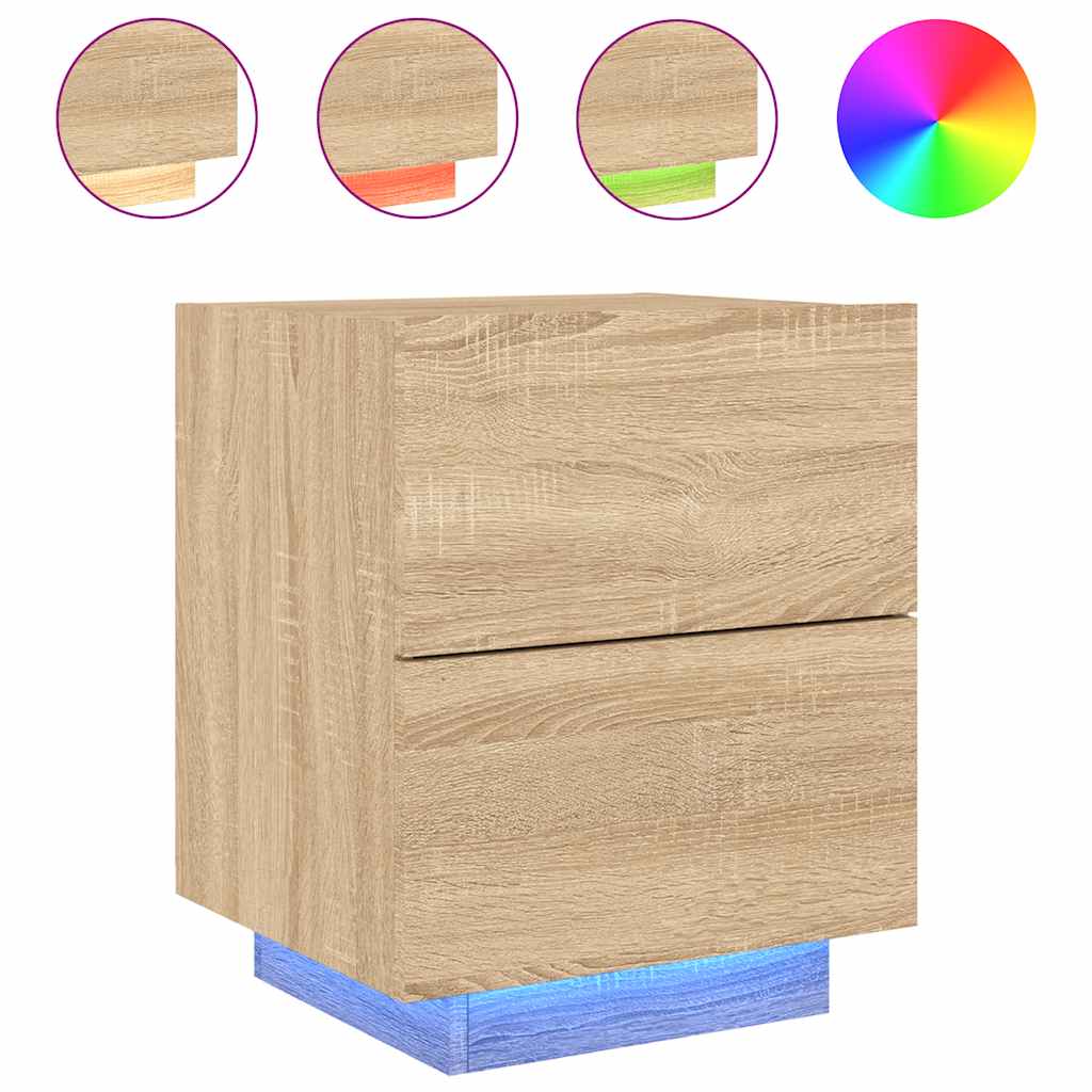 Armoire de chevet avec lumières LED chêne sonoma - XIOS