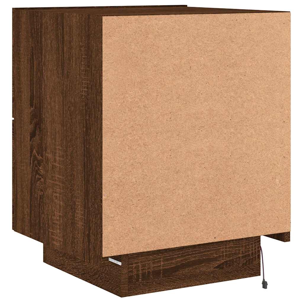 Armoire de chevet et lumières LED chêne marron bois ingénierie