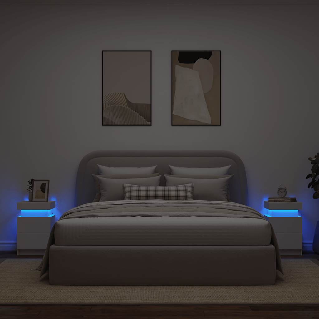 Tables de chevet avec lumières LED 2 pcs blanc 35x39x55 cm - XIOS