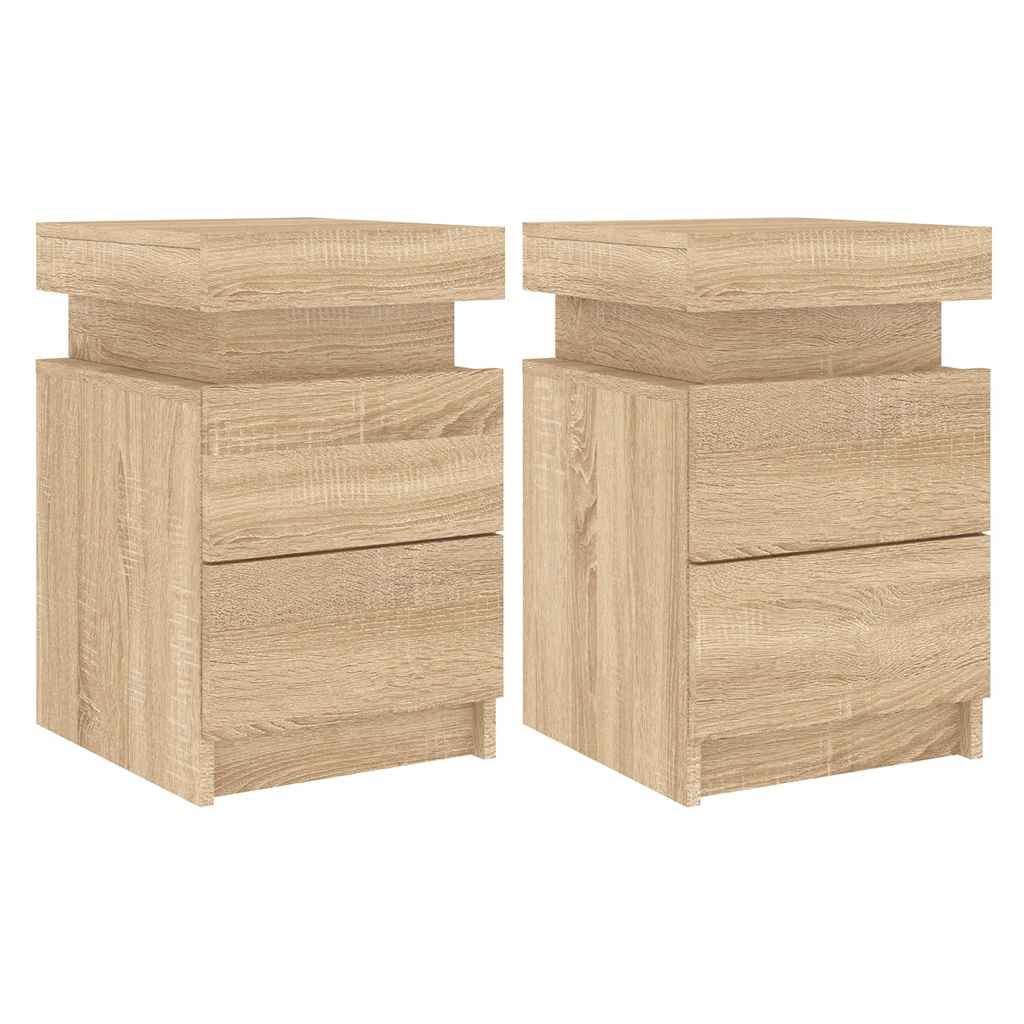 Tables de chevet et lumières LED 2 pcs chêne sonoma 35x39x55 cm - XIOS