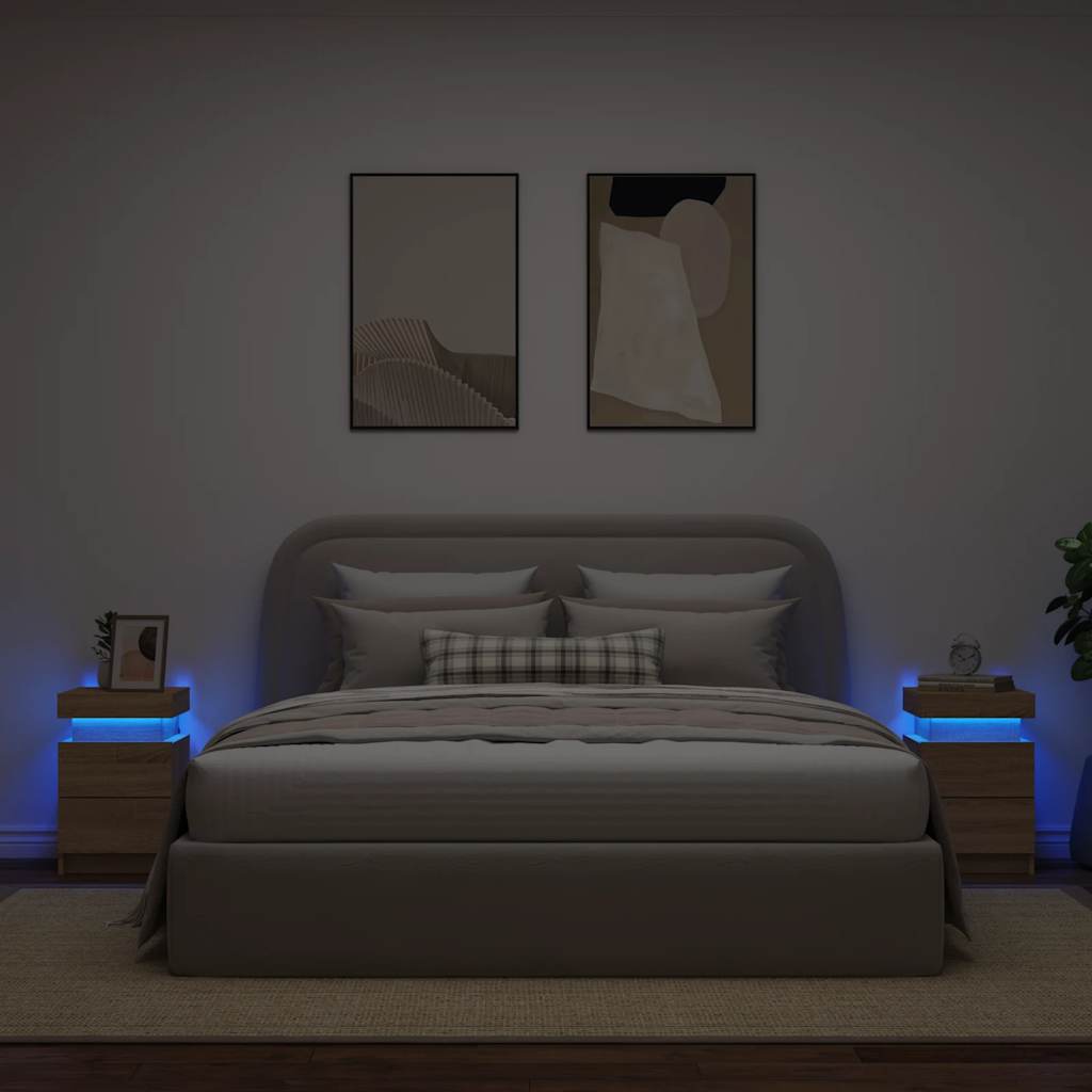 Tables de chevet et lumières LED 2 pcs chêne sonoma 35x39x55 cm - XIOS