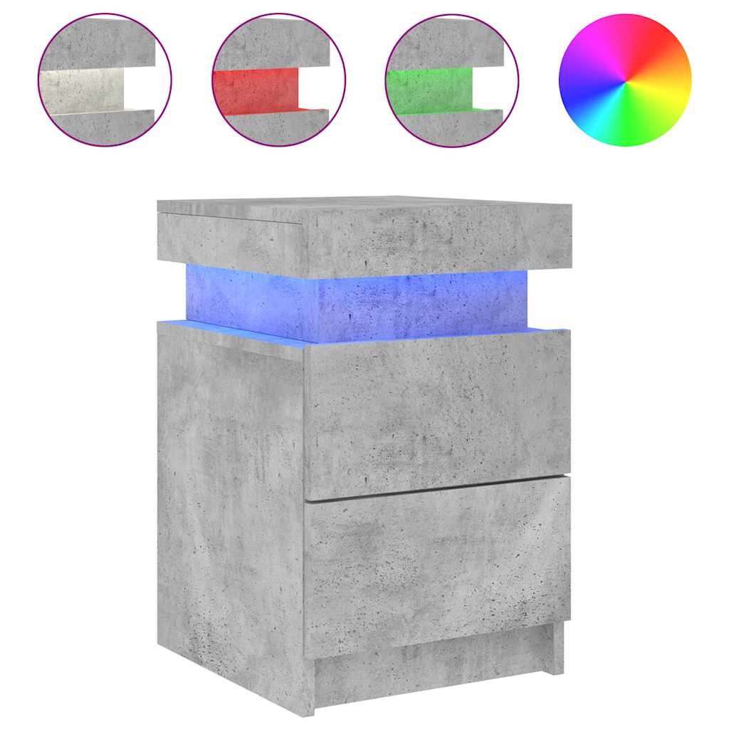 Table de chevet avec lumières LED gris béton 35x39x55 cm - XIOS