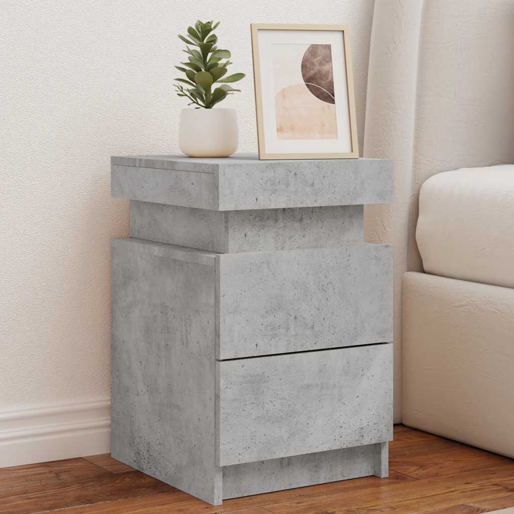 Table de chevet avec lumières LED gris béton 35x39x55 cm - XIOS