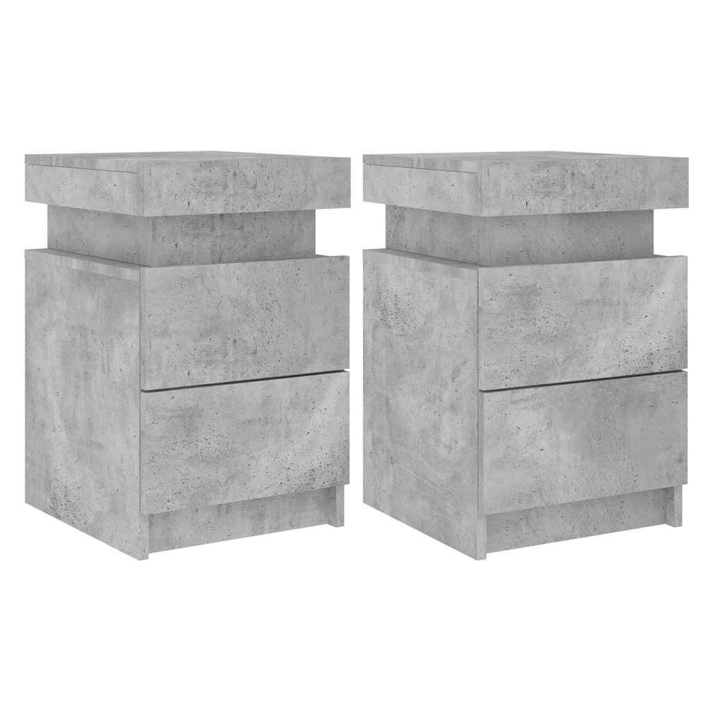 Tables de chevet avec lumières LED 2 pcs gris béton 35x39x55 cm - XIOS
