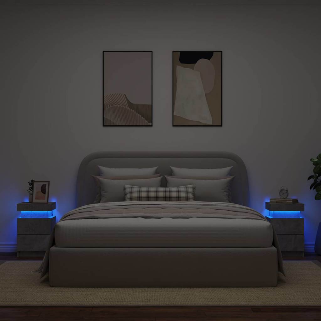 Tables de chevet avec lumières LED 2 pcs gris béton 35x39x55 cm - XIOS