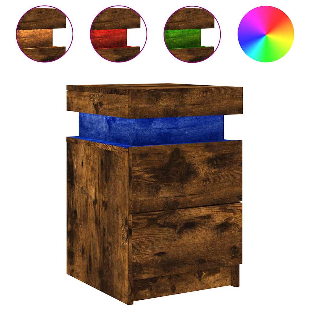 Table de chevet avec lumières LED chêne fumé 35x39x55 cm - XIOS