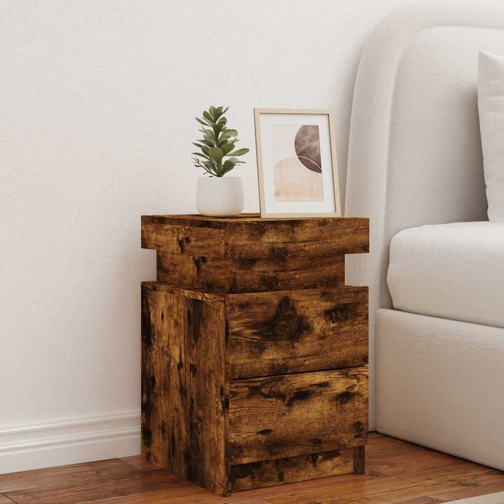 Table de chevet avec lumières LED chêne fumé 35x39x55 cm - XIOS