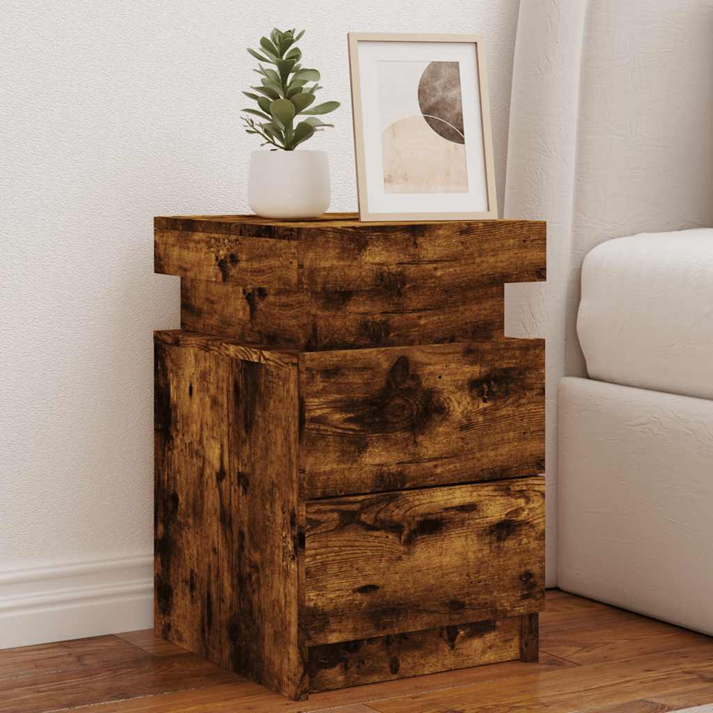 Table de chevet avec lumières LED chêne fumé 35x39x55 cm - XIOS