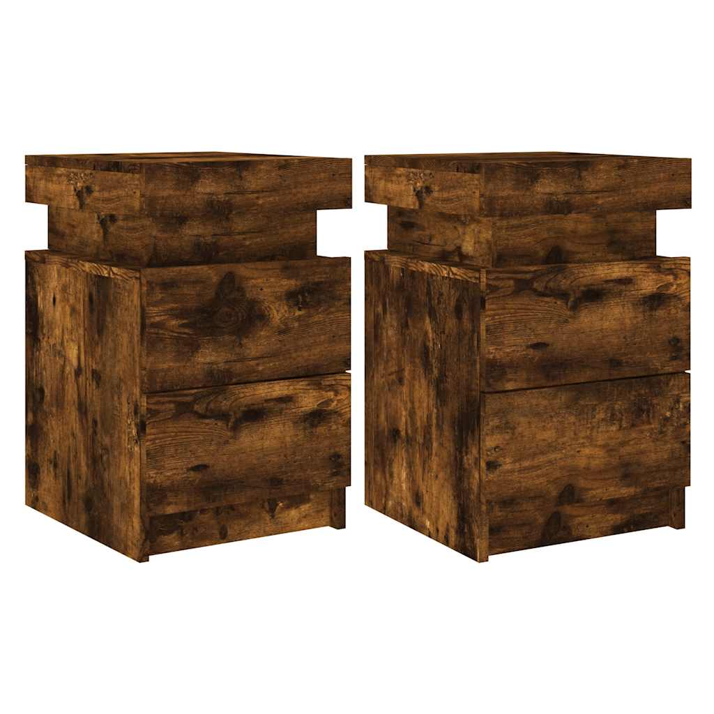Tables de chevet avec lumières LED 2 pcs chêne fumé 35x39x55 cm - XIOS
