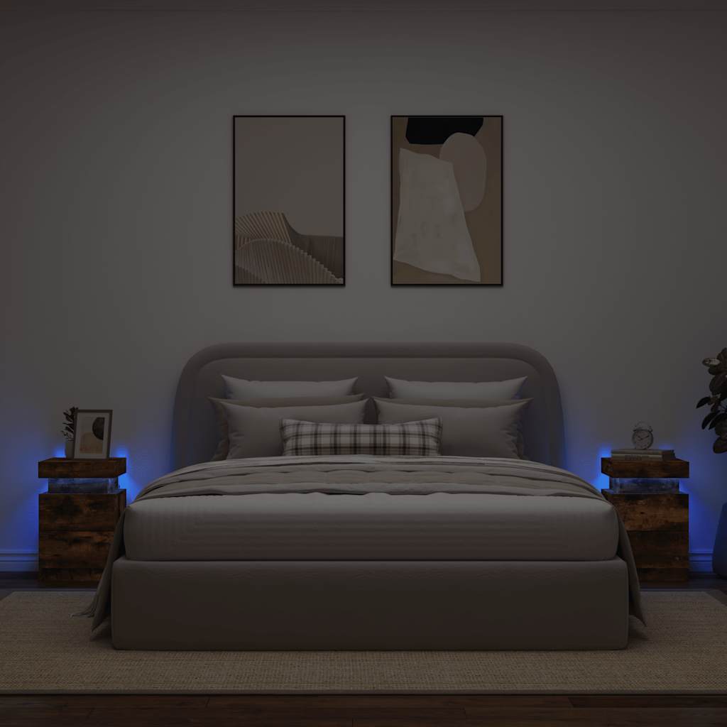 Tables de chevet avec lumières LED 2 pcs chêne fumé 35x39x55 cm - XIOS