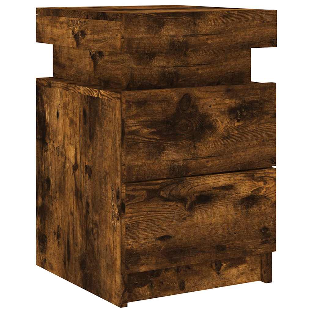 Tables de chevet avec lumières LED 2 pcs chêne fumé 35x39x55 cm - XIOS