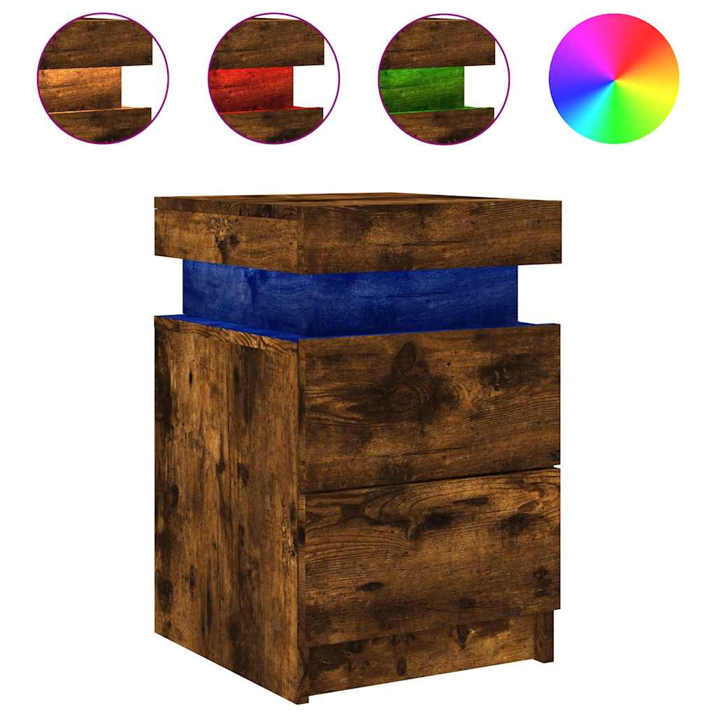Tables de chevet avec lumières LED 2 pcs chêne fumé 35x39x55 cm - XIOS