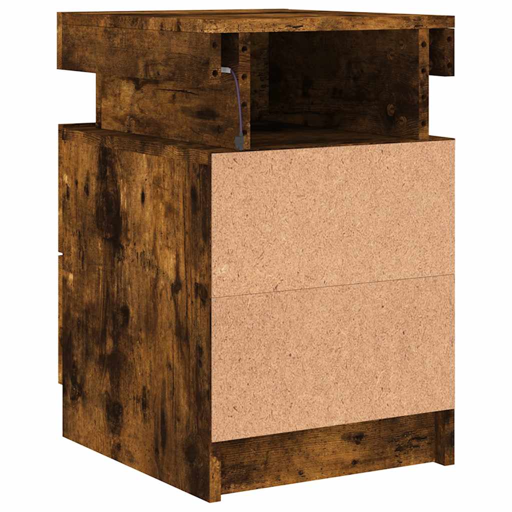 Tables de chevet avec lumières LED 2 pcs chêne fumé 35x39x55 cm - XIOS