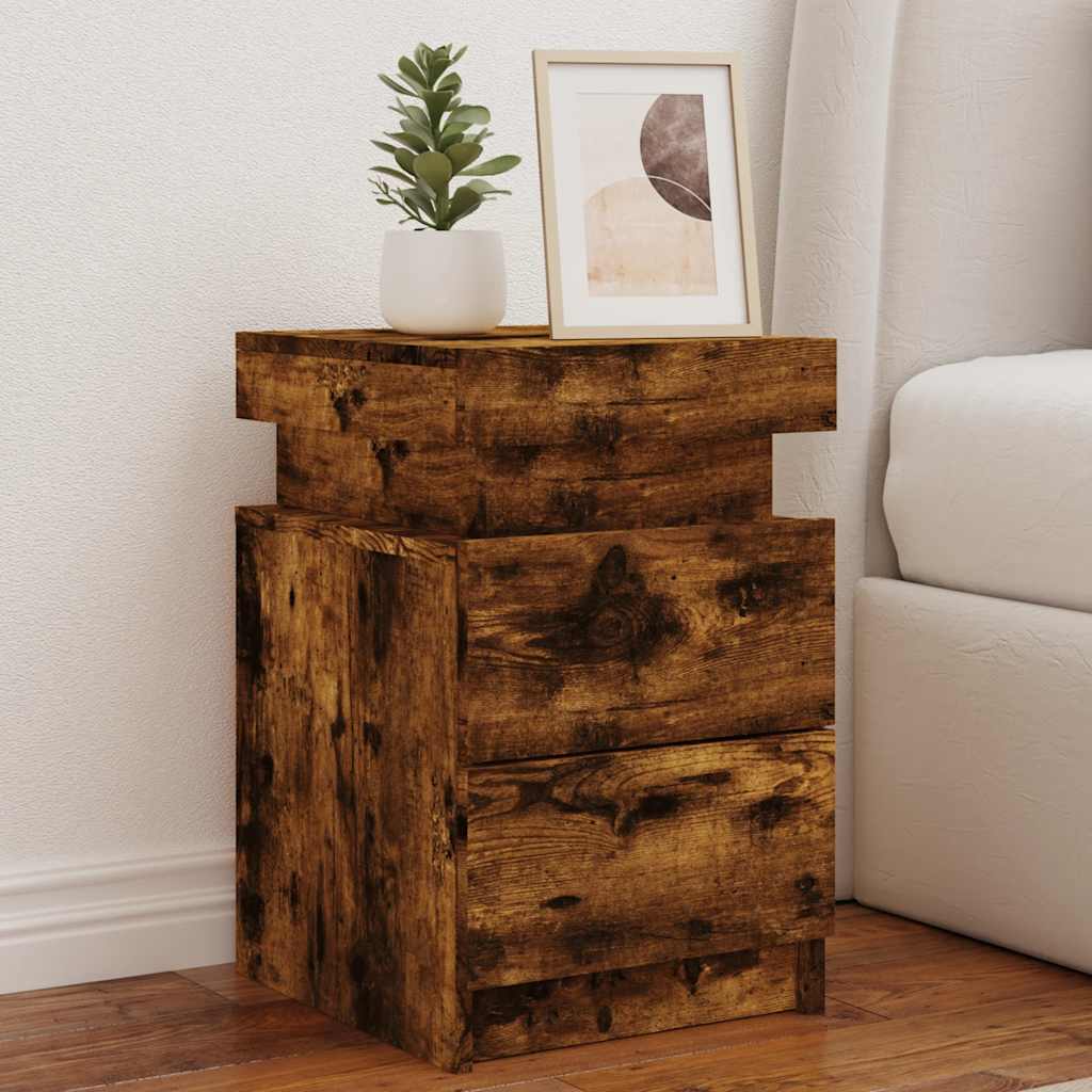 Tables de chevet avec lumières LED 2 pcs chêne fumé 35x39x55 cm - XIOS