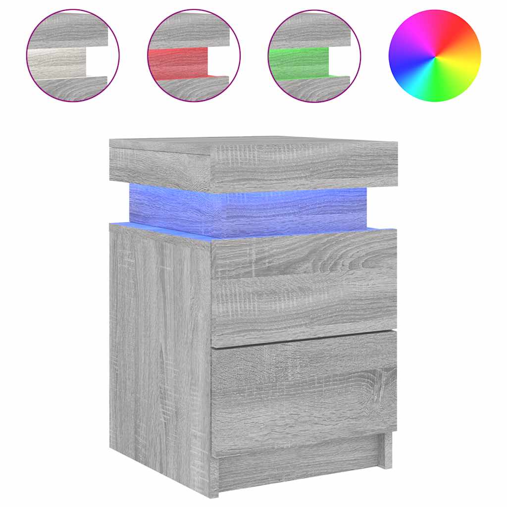 Table de chevet avec lumières LED sonoma gris 35x39x55 cm - XIOS