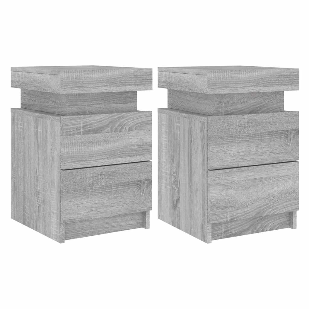 Tables de chevet avec lumières LED 2 pcs sonoma gris 35x39x55cm - XIOS