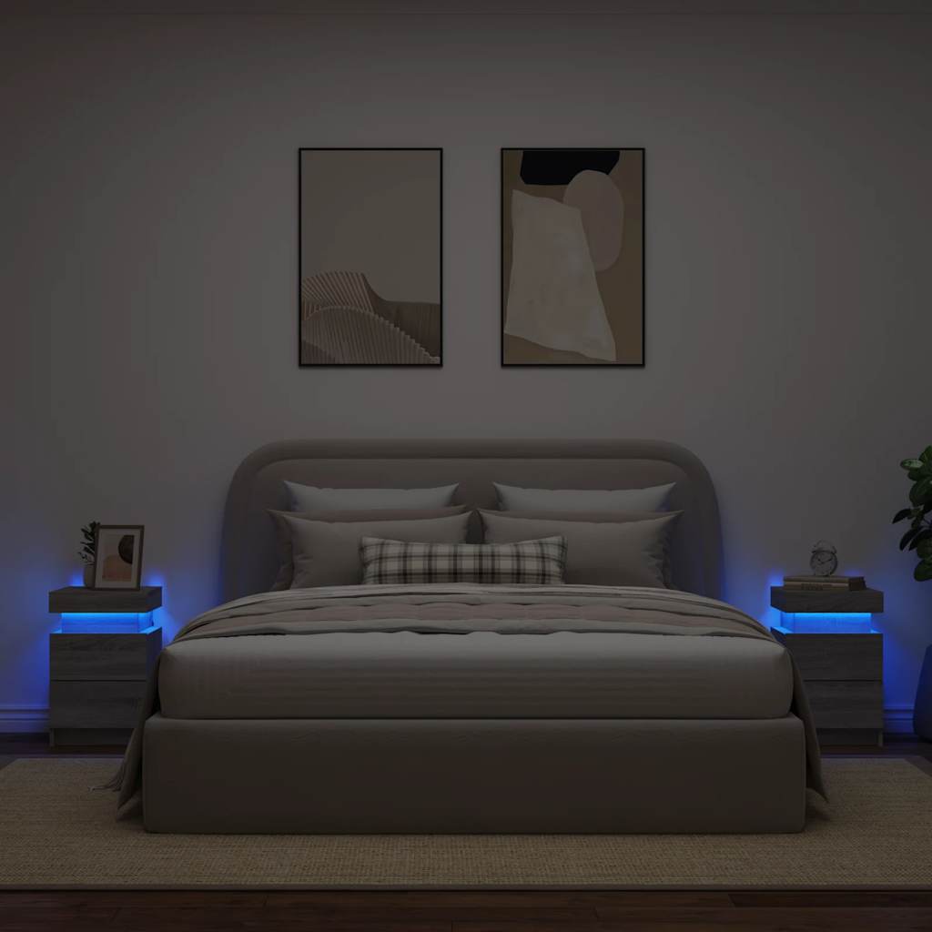 Tables de chevet avec lumières LED 2 pcs sonoma gris 35x39x55cm - XIOS
