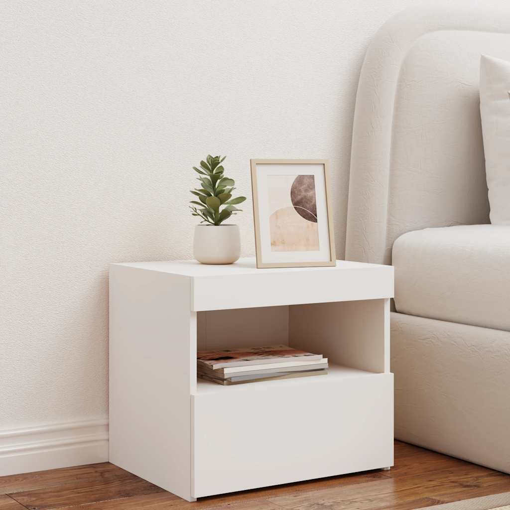 Table de chevet avec lumières LED blanc 50x40x45 cm - XIOS