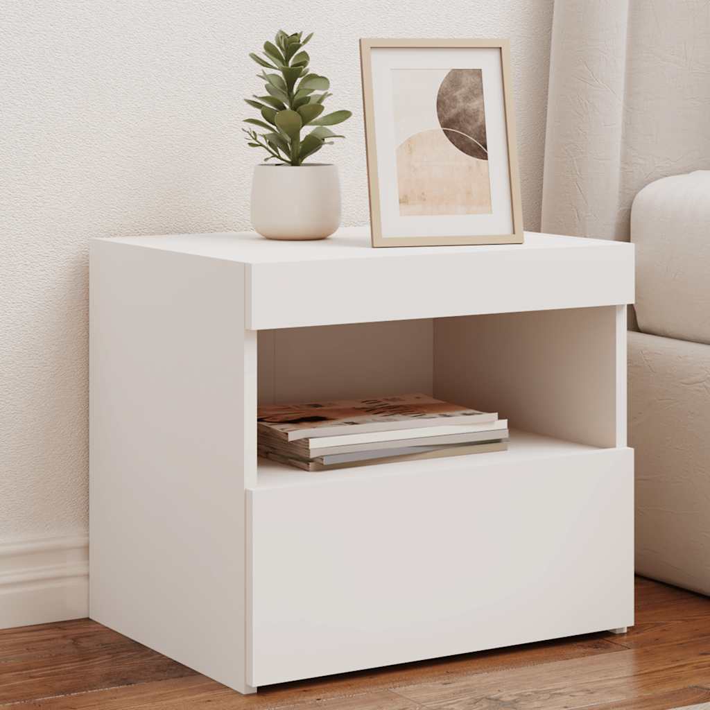 Table de chevet avec lumières LED blanc 50x40x45 cm - XIOS