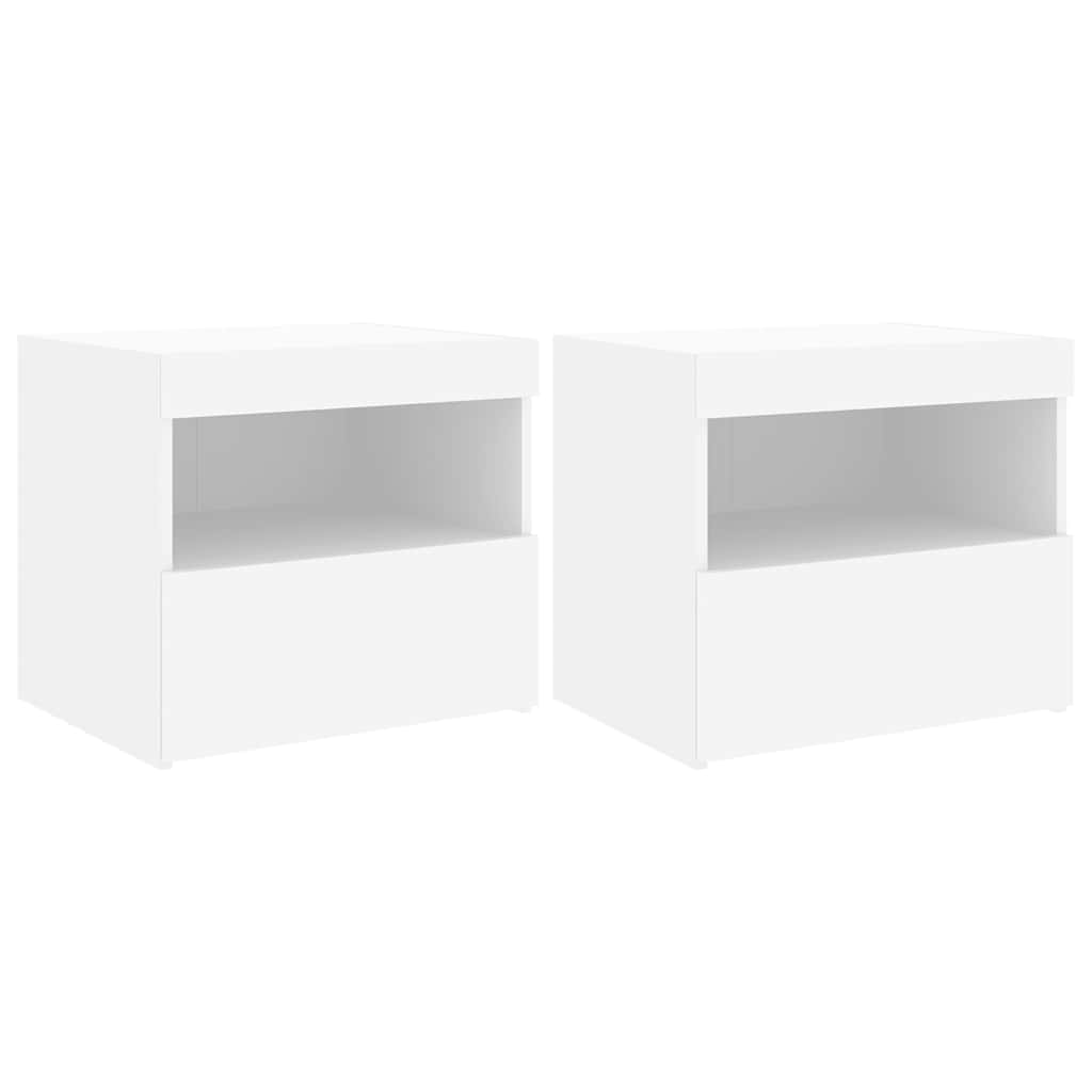 Tables de chevet avec lumières LED 2 pcs blanc 50x40x45 cm - XIOS