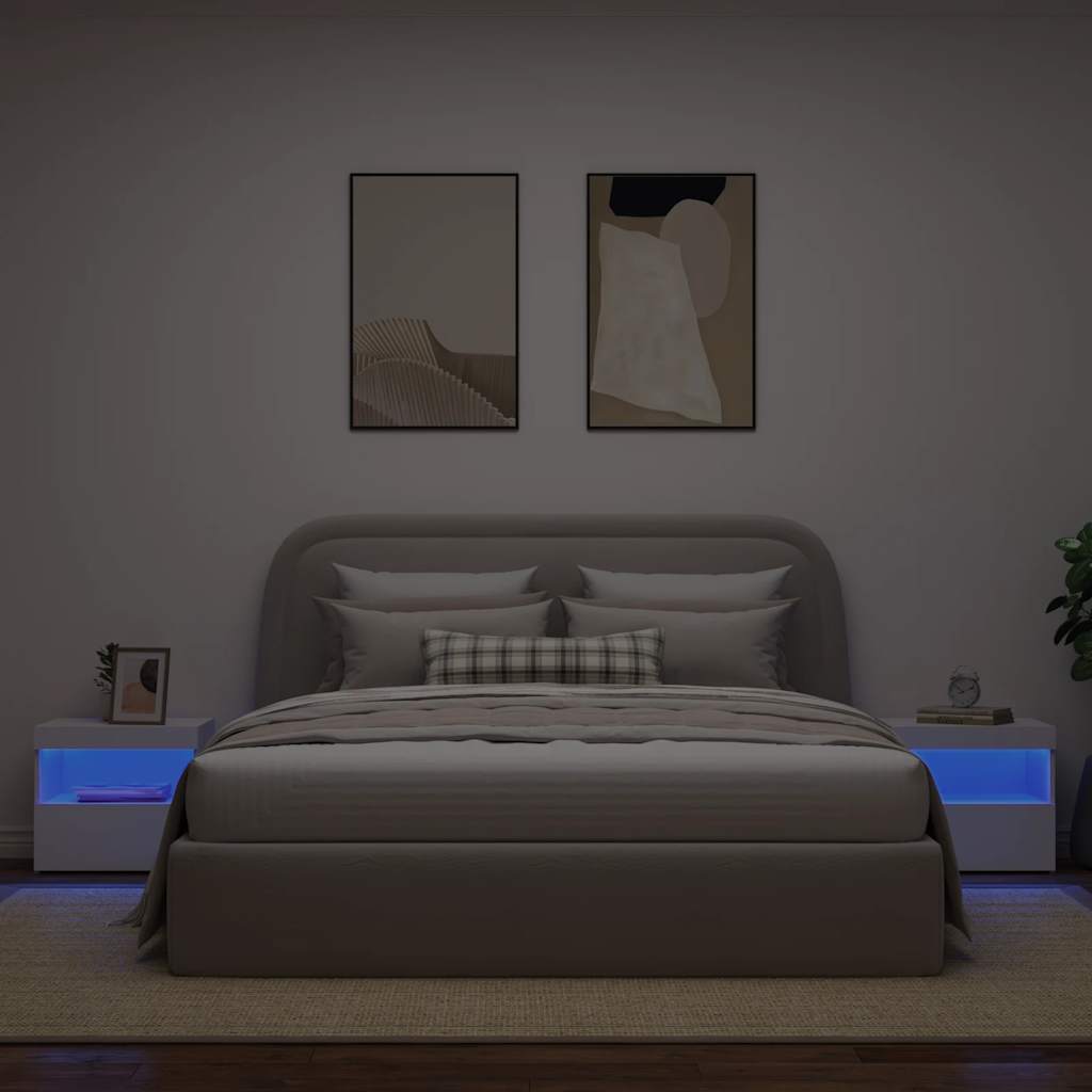 Tables de chevet avec lumières LED 2 pcs blanc 50x40x45 cm - XIOS
