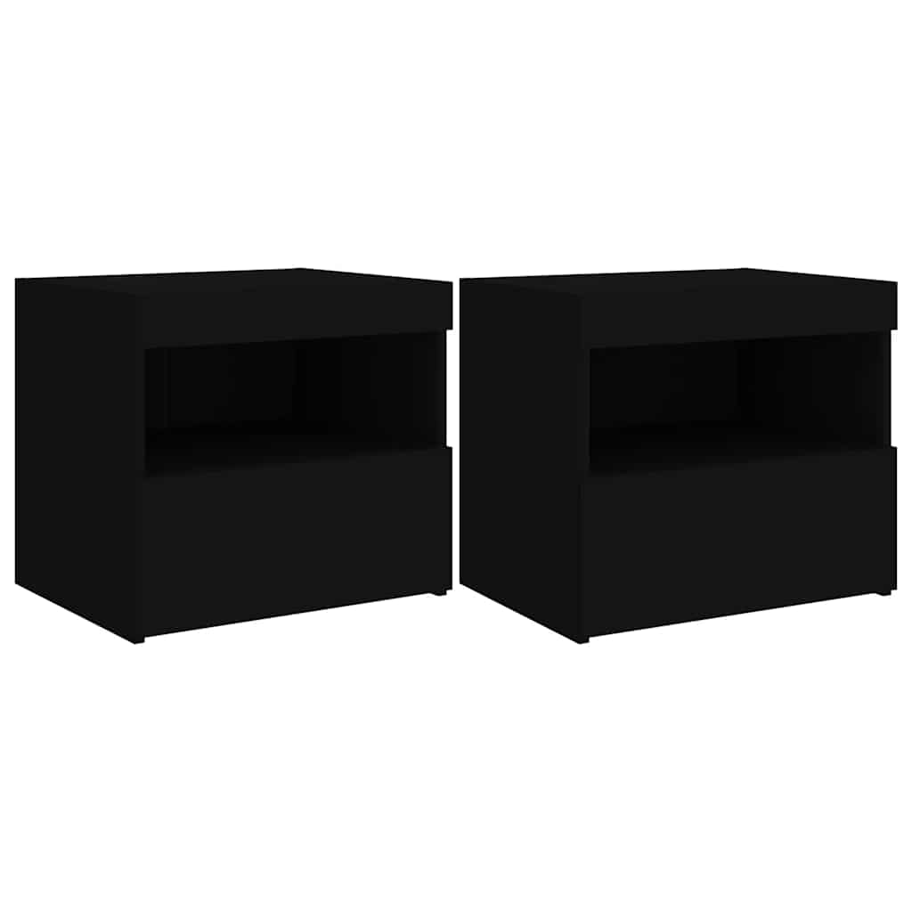 Tables de chevet avec lumières LED 2 pcs noir 50x40x45 cm - XIOS