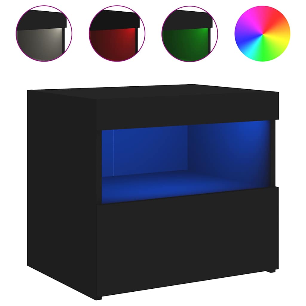 Tables de chevet avec lumières LED 2 pcs noir 50x40x45 cm - XIOS