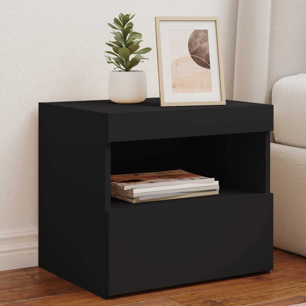 Tables de chevet avec lumières LED 2 pcs noir 50x40x45 cm - XIOS