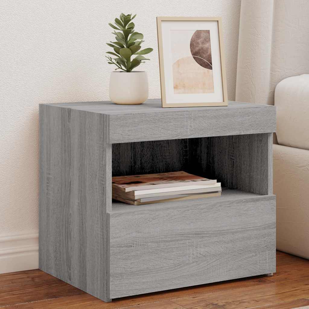 Table de chevet avec lumières LED sonoma gris 50x40x45 cm - XIOS