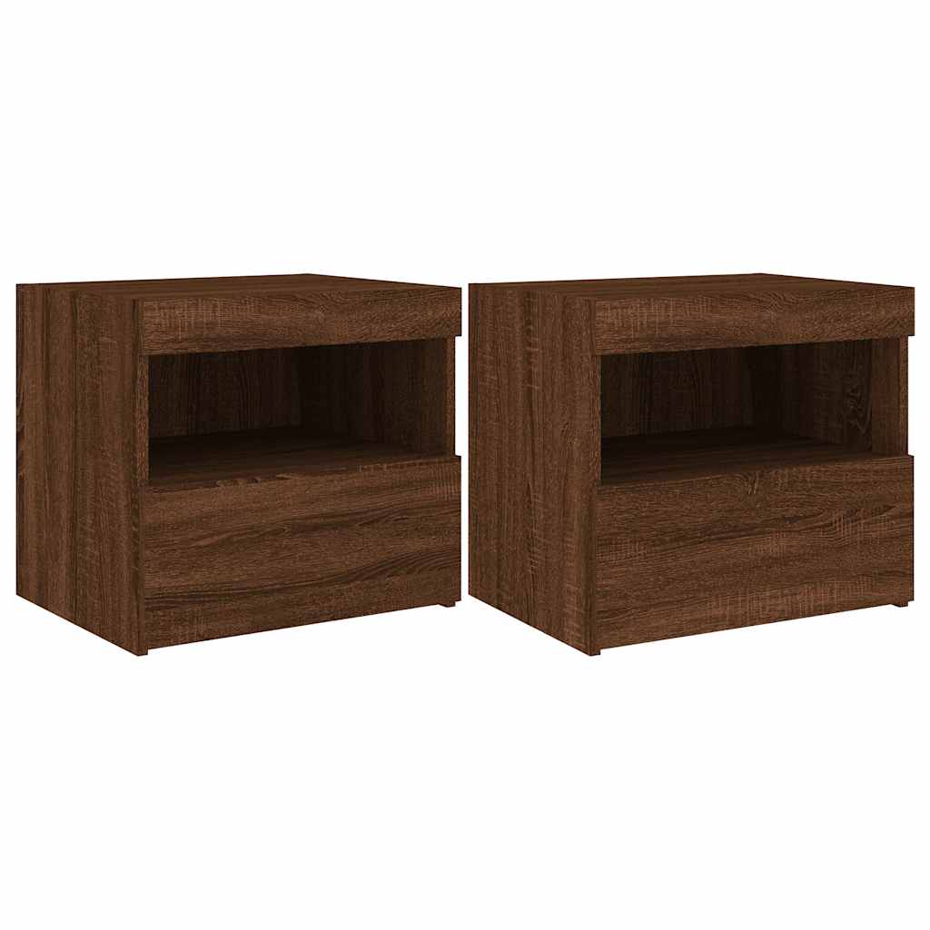 Tables de chevet et lumières LED 2 pcs chêne marron 50x40x45 cm