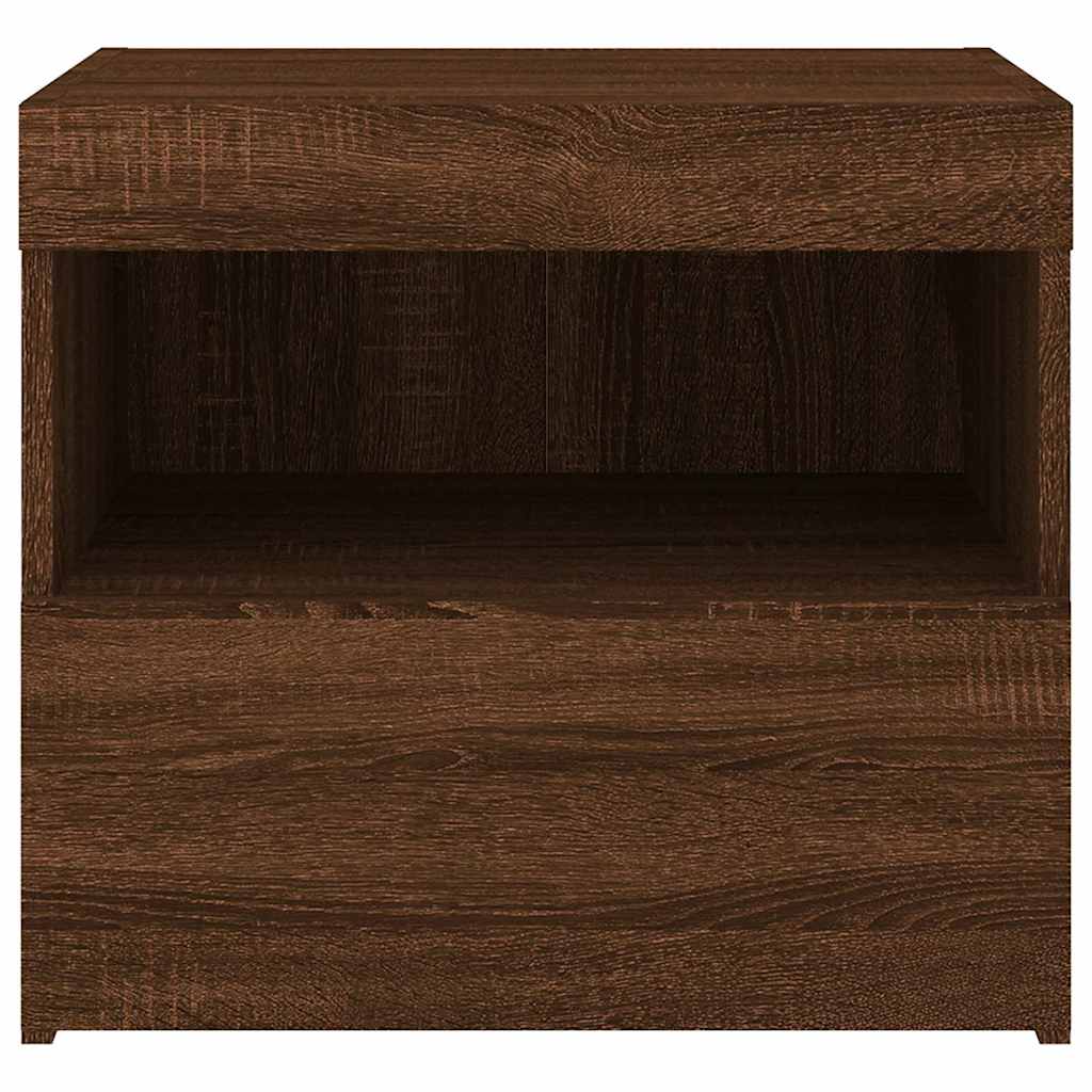 Tables de chevet et lumières LED 2 pcs chêne marron 50x40x45 cm
