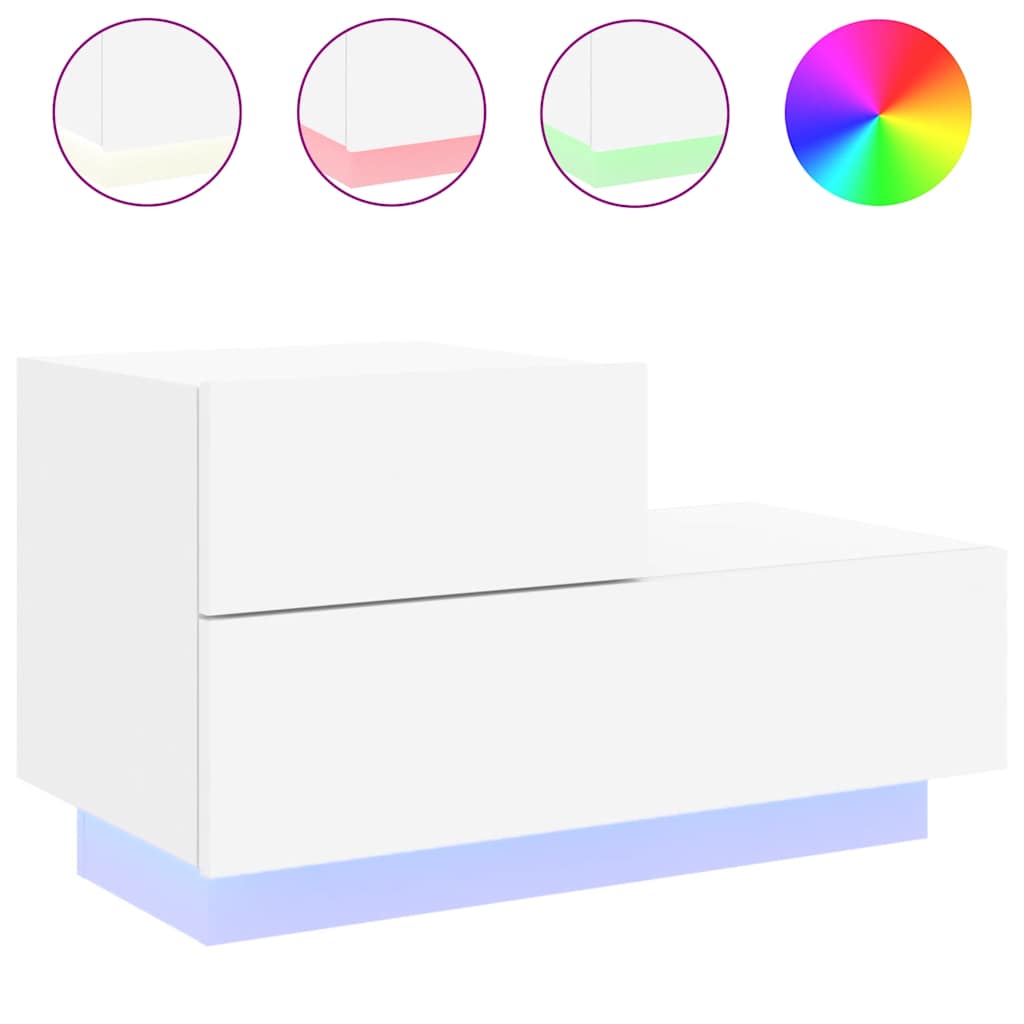 Table de chevet avec lumières LED blanc 70x36x40,5 cm - XIOS