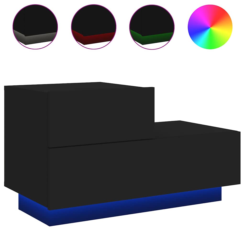 Table de chevet avec lumières LED noir 70x36x40,5 cm - XIOS