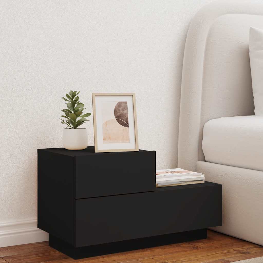 Table de chevet avec lumières LED noir 70x36x40,5 cm - XIOS