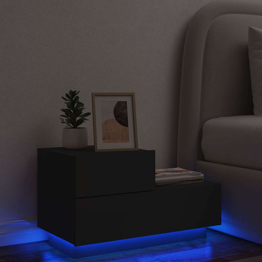 Table de chevet avec lumières LED noir 70x36x40,5 cm - XIOS