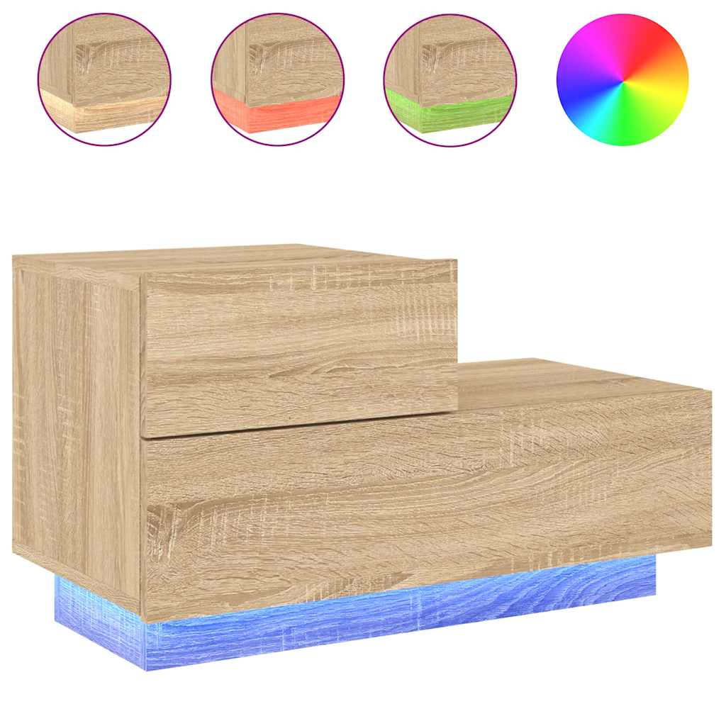 Table de chevet avec lumières LED chêne sonoma 70x36x40,5 cm - XIOS