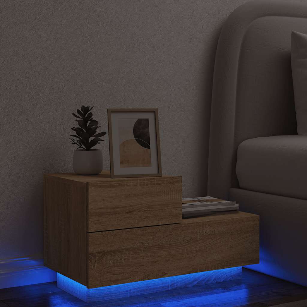 Table de chevet avec lumières LED chêne sonoma 70x36x40,5 cm - XIOS