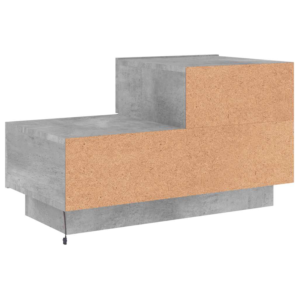 Table de chevet avec lumières LED gris béton 70x36x40,5 cm