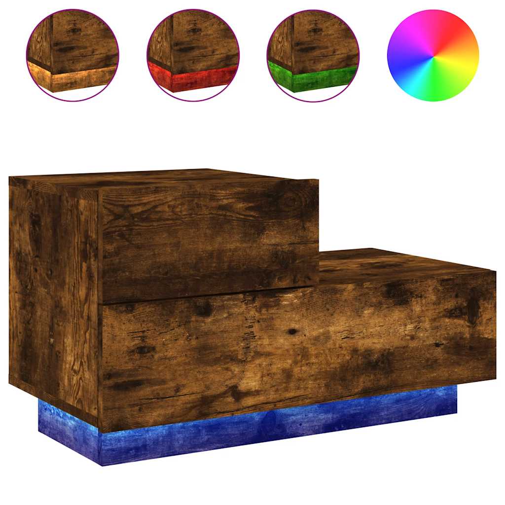 Table de chevet avec lumières LED chêne fumé 70x36x40,5 cm - XIOS