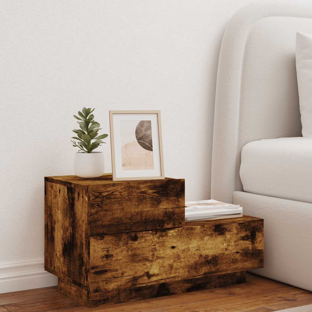 Table de chevet avec lumières LED chêne fumé 70x36x40,5 cm - XIOS