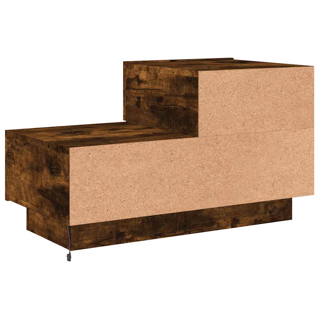 Table de chevet avec lumières LED chêne fumé 70x36x40,5 cm - XIOS