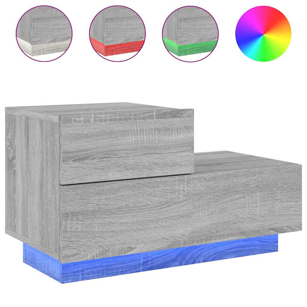 Table de chevet avec lumières LED sonoma gris 70x36x40,5 cm - XIOS