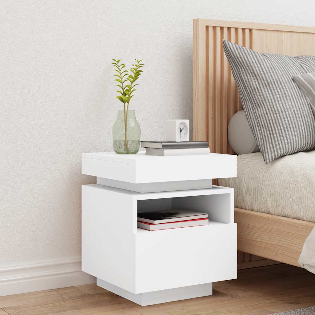 Armoire de chevet avec lumières LED blanc 40x39x48,5 cm - XIOS