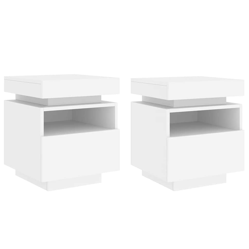 Armoires de chevet avec lumières LED 2 pcs blanc 40x39x48,5 cm - XIOS