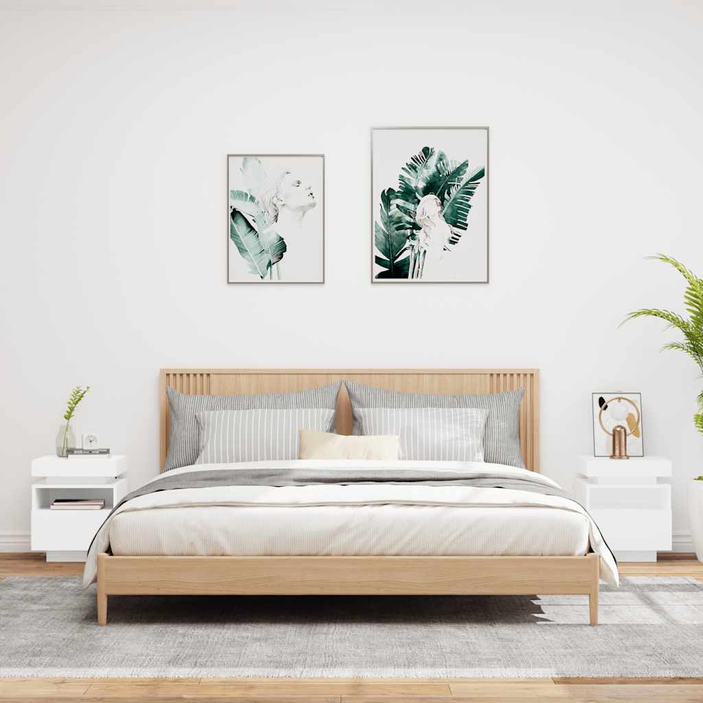 Armoires de chevet avec lumières LED 2 pcs blanc 40x39x48,5 cm - XIOS