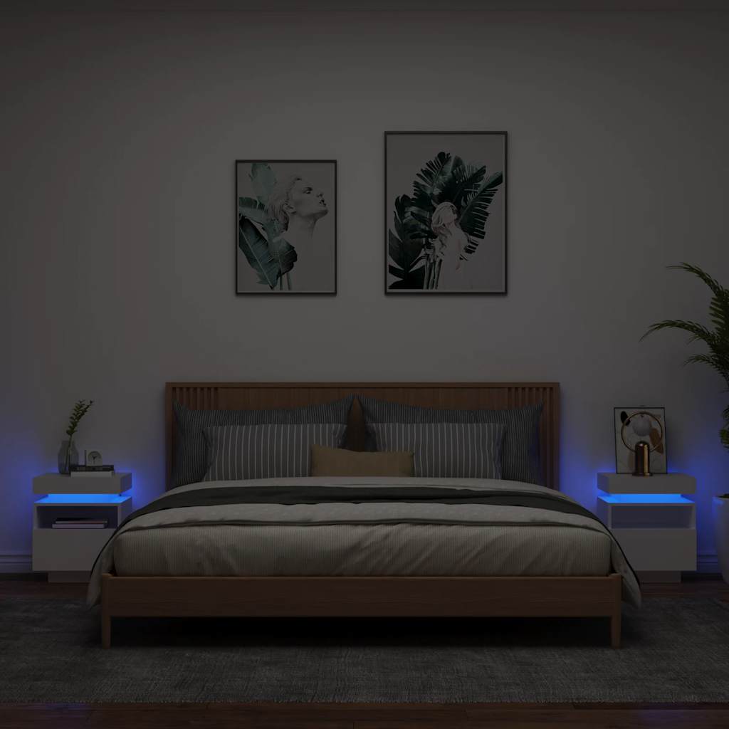 Armoires de chevet avec lumières LED 2 pcs blanc 40x39x48,5 cm - XIOS