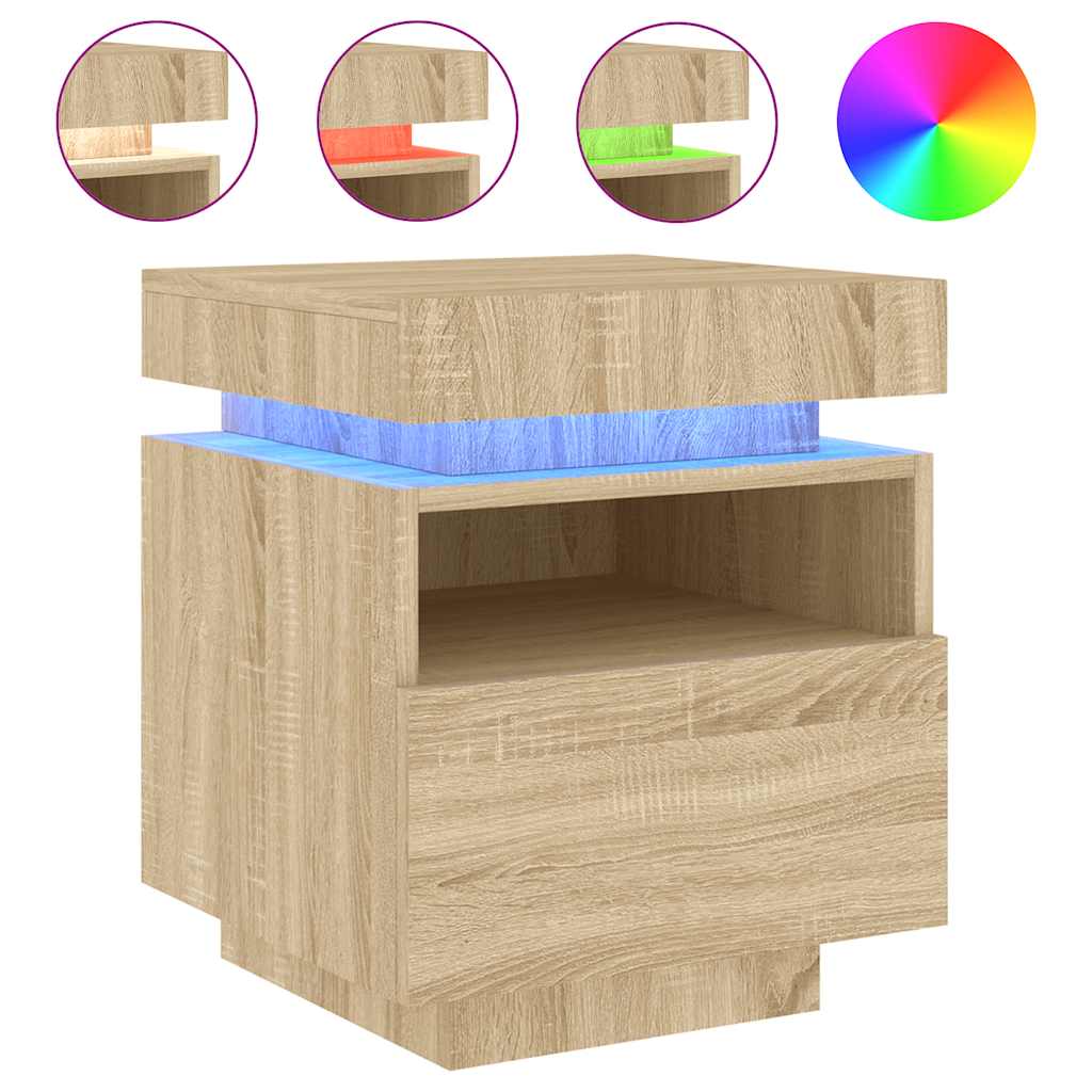 Armoire de chevet avec lumières LED chêne sonoma 40x39x48,5 cm