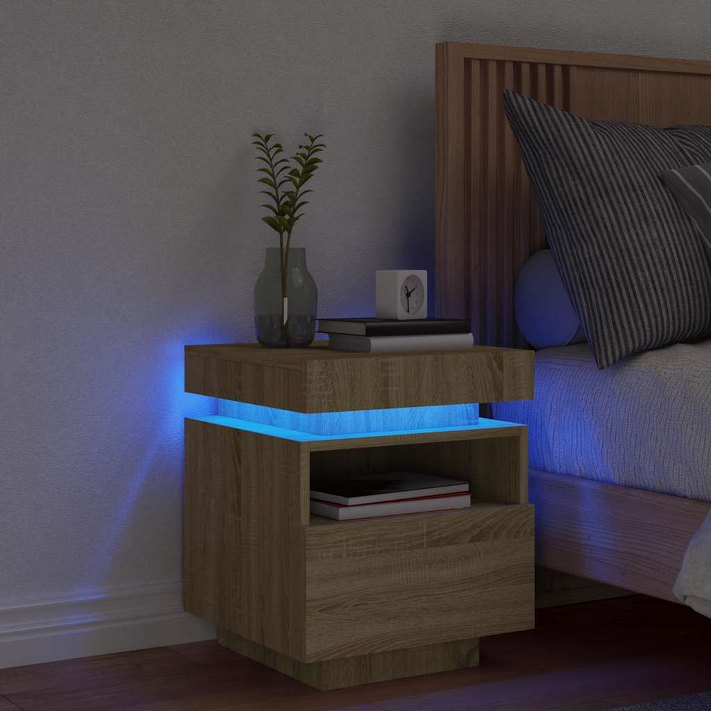 Armoire de chevet avec lumières LED chêne sonoma 40x39x48,5 cm - XIOS