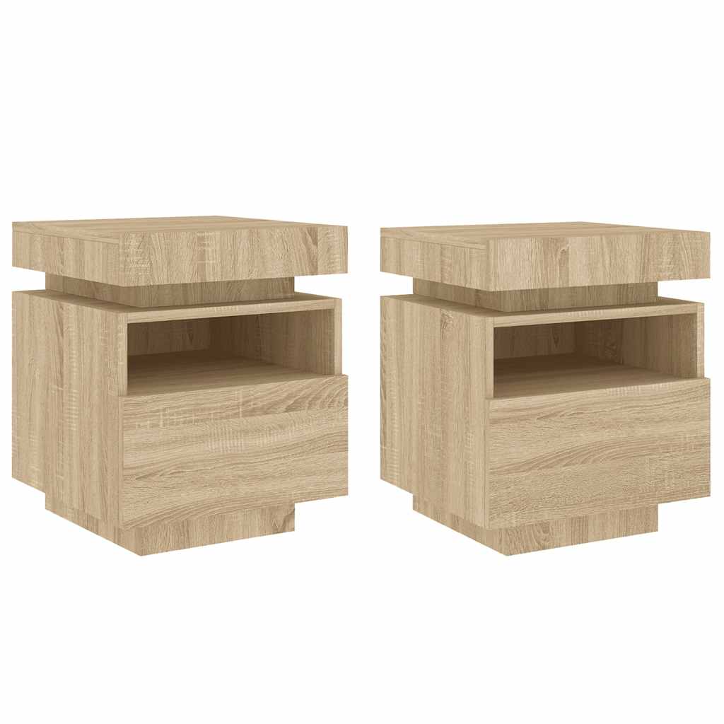 Armoires de chevet avec lumières LED 2 pcs chêne sonoma - XIOS