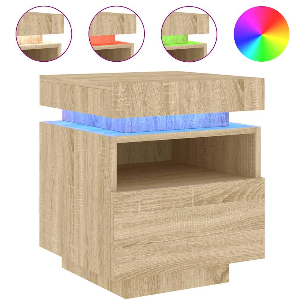 Armoires de chevet avec lumières LED 2 pcs chêne sonoma - XIOS